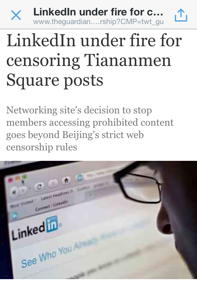 Linkedin censorship story in the Guardian 2014